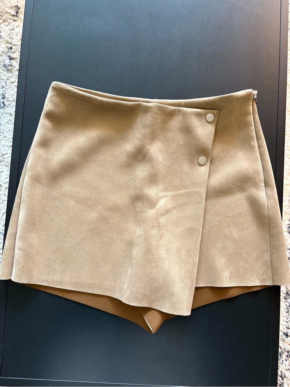 Zara Faux Suede Asymmetric Mini Skort